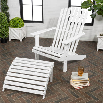Saranac 2-Piece Traditional Rustic Acacia Wood Adirondack Chair with Detachable Ottoman - JONATHAN Y